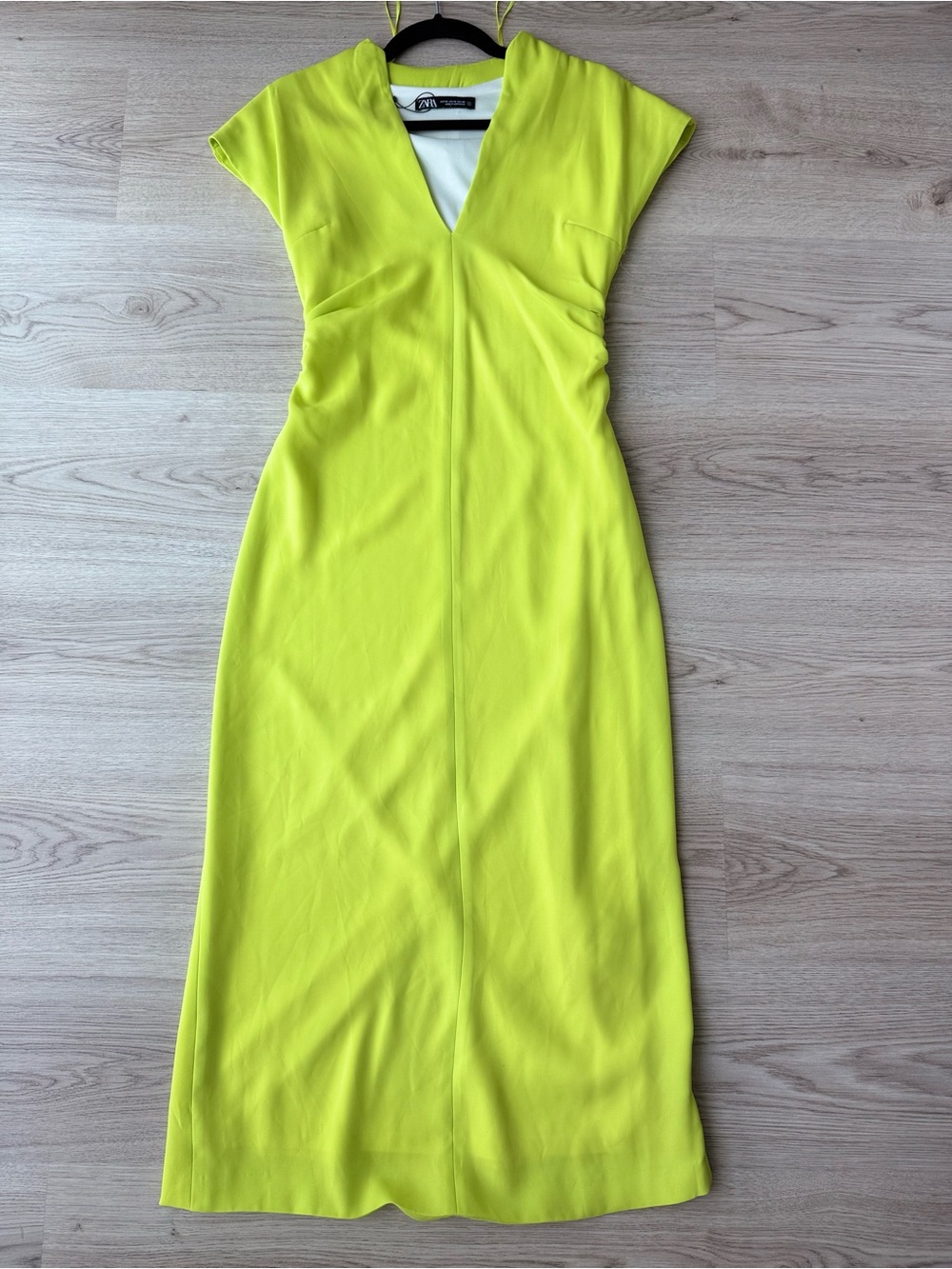 Zara Neon Lime V-Neck Cap Sleeve Maxi Dress